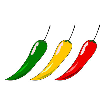 Hot chilli pepper vector set isolated.Red, yellow and green.