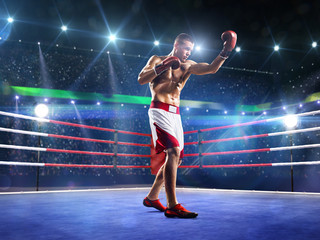Professionl boxer is standing on the ring