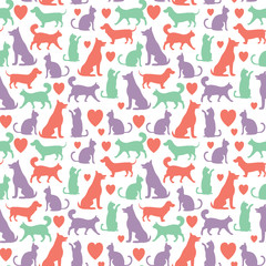 Vector seamless pattern with cats and dogs