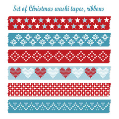 Set of vintage christmas washi tapes, ribbons, vector elements