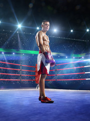 Fototapeta na wymiar Professionl boxer is standing on the ring