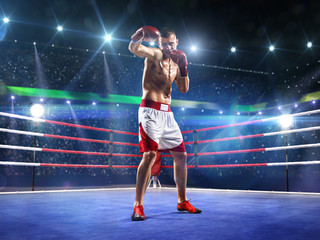 Professionl boxer is standing on the ring