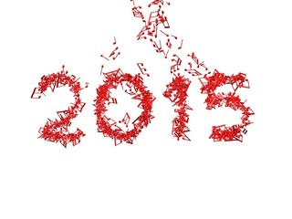 New year 2015 made from the notes - white background