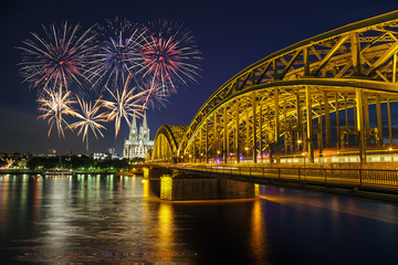 Fireworks Celebration at Cologne Cathedral , Germany