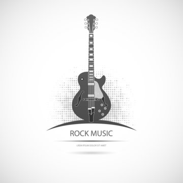 Label with the guitar. Vector icon.