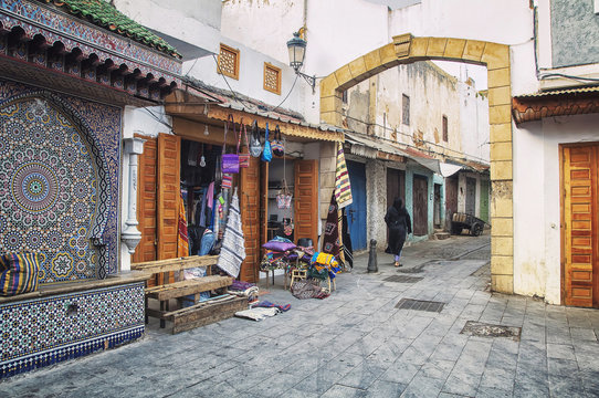 Empty streets of Rabat Medina, Morocco during day