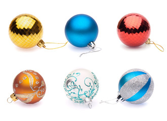 set of christmas balls on white background