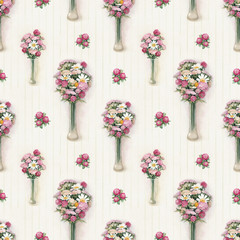 Watercolor wild flowers illustration. Seamless pattern