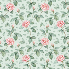 Watercolor pattern with rose flower illustration