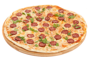 Homemade Thinly sliced pepperoni is a popular pizza topping in A