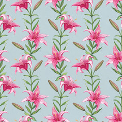 Watercolor pattern with lily flower illustration