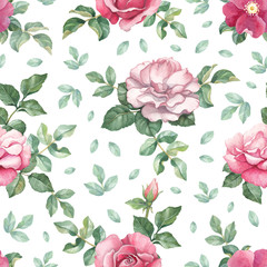 Watercolor pattern with rose illustration