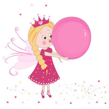 Cute fairy tale inflating a balloon vector