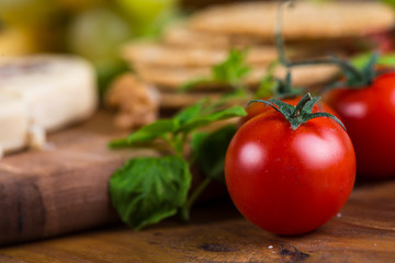 Fresh cherry tomatoes with basil
