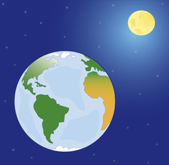 space, planets mother Earth, moon and stars