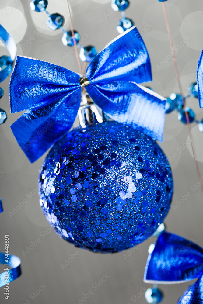 Sticker Christmas ball on shiny background