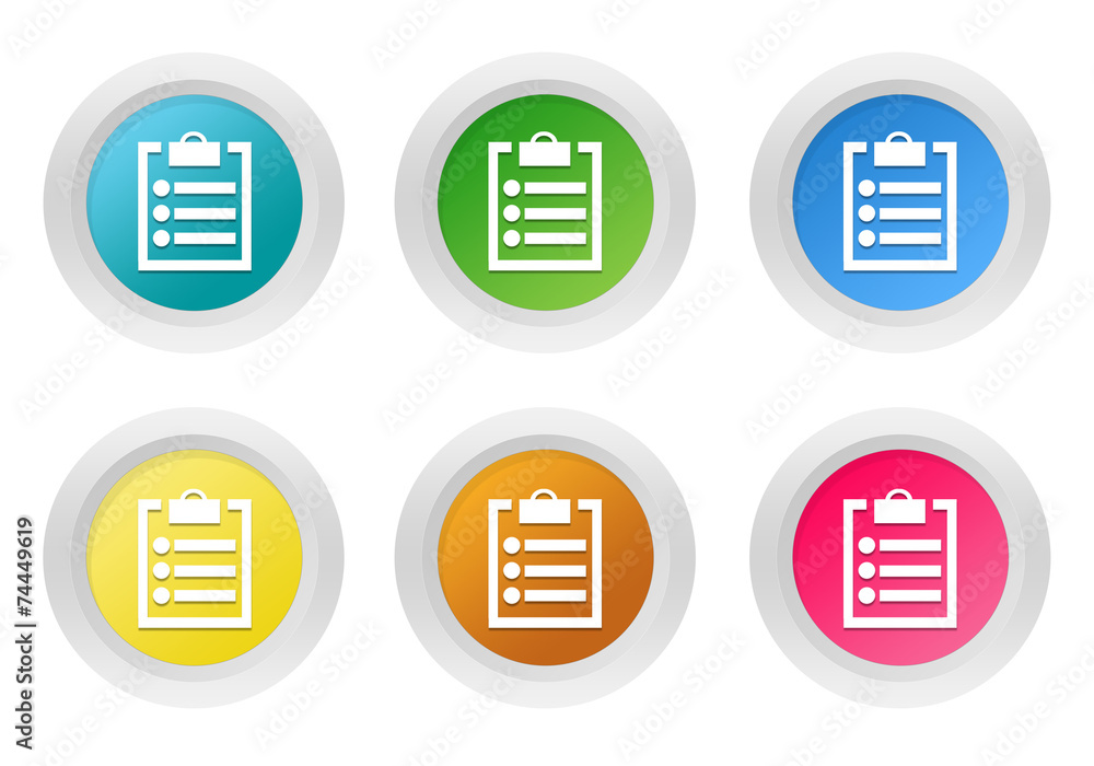 Fototapete set of rounded colorful buttons with notepad symbol