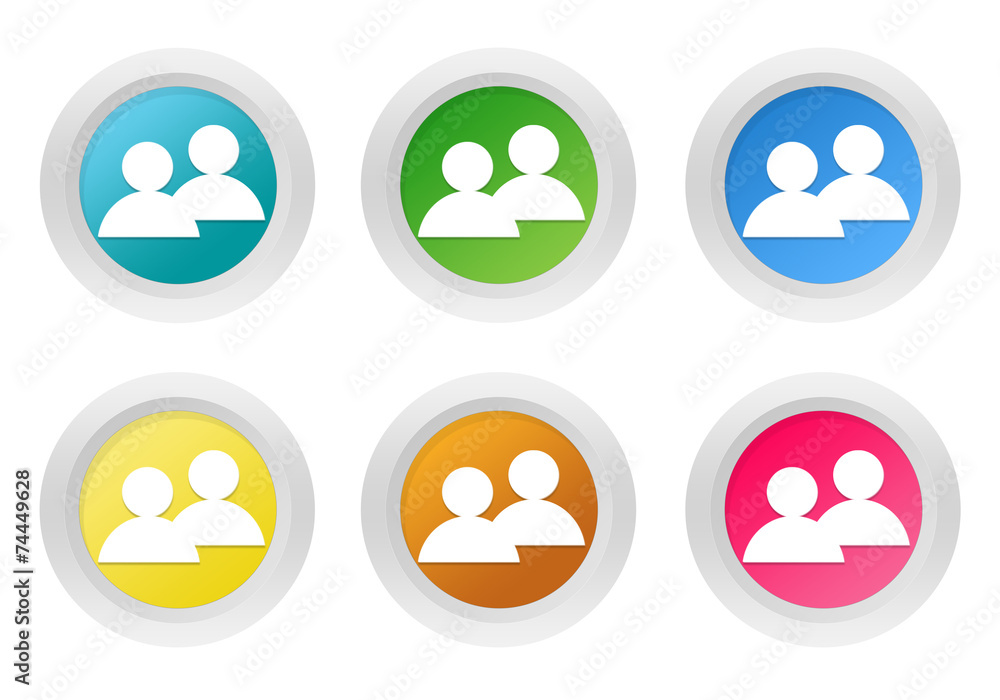 Poster set of rounded colorful buttons with people symbol