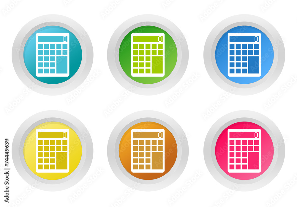 Aufkleber set of rounded colorful buttons with calculator symbol