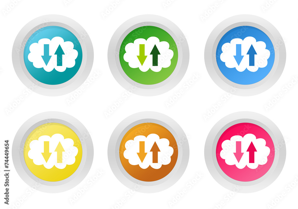 Poster set of rounded colorful buttons with cloud symbol