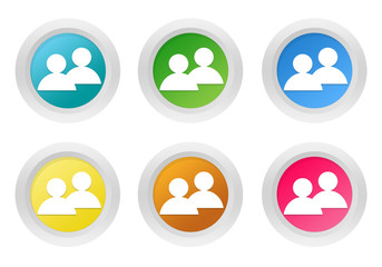 Set of rounded colorful buttons with people symbol