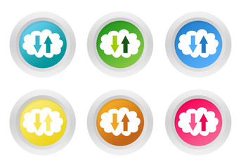 Set of rounded colorful buttons with cloud symbol