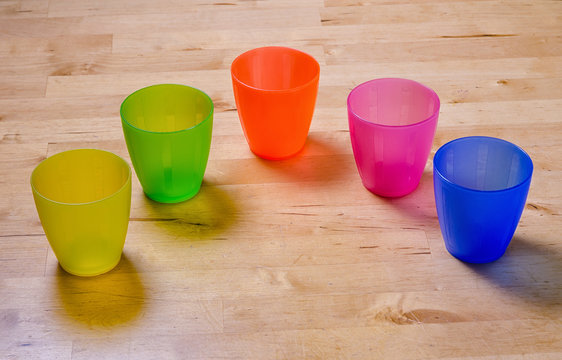 corner formed by colorful plastic cups