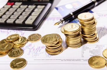 Business composition of the coins, calculator and charts