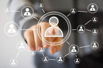 Businessman touch button interface communication