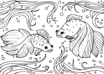 Marine life. Monochrom hand drawn background