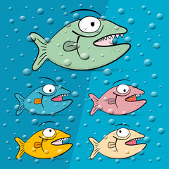 Fish in Blue Bubble Water Vector Illustration