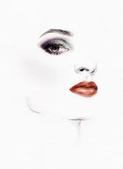 Photo sur Plexiglas Visage aquarelle Woman face. Hand painted fashion illustration