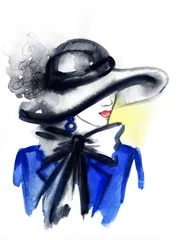 Crédence de cuisine en verre imprimé Visage aquarelle woman in hat