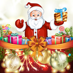 Cute cartoon of a Santa Claus holding a gift box