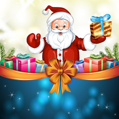 Cute cartoon of a Santa Claus holding a gift box