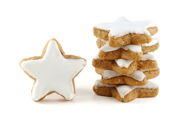 cinnamon stars, christmas cookies isolated on white background - obrazy, fototapety, plakaty