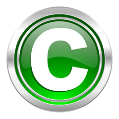 copyright icon, green button