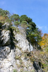 A landscape in the highlands, with rocks, trees and blue sky