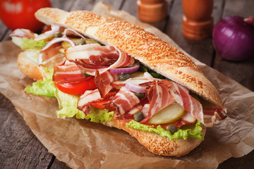 Submarine sandwich with bacon