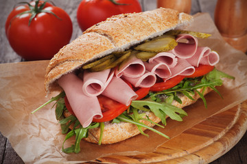 Submarine sandwich with salami