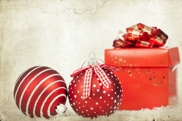 Vintage decoration with red Christmas balls