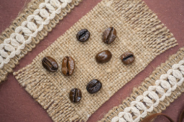 composition of coffee in brown with burlap
