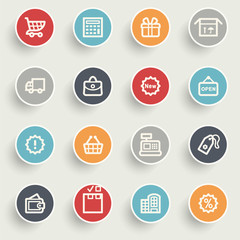 Shopping contour icons on color buttons.