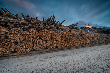 stacked wood mountain