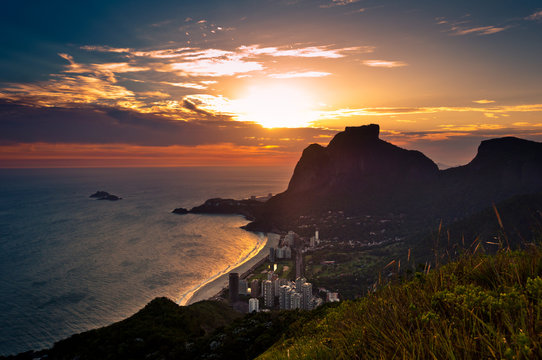 Scenic Rio de Janeiro Sunset Behind Pedra da Gavea