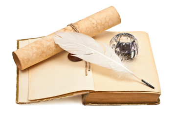 Old books and old paper with a wax seal