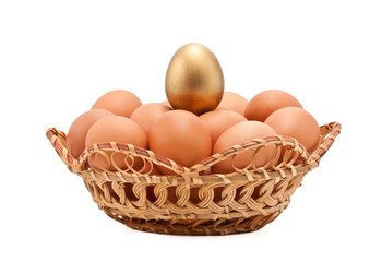 Eggs in a small basket on white background