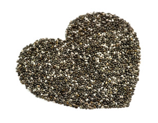 Macro perspective of natural chia seeds in heart shape