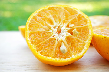 Sliced orange in close up shot