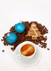 Cup of coffee and new year decoration